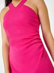Dusk Pink Ruched Halter Neck Midi Stretch Dress - Image 5 of 5