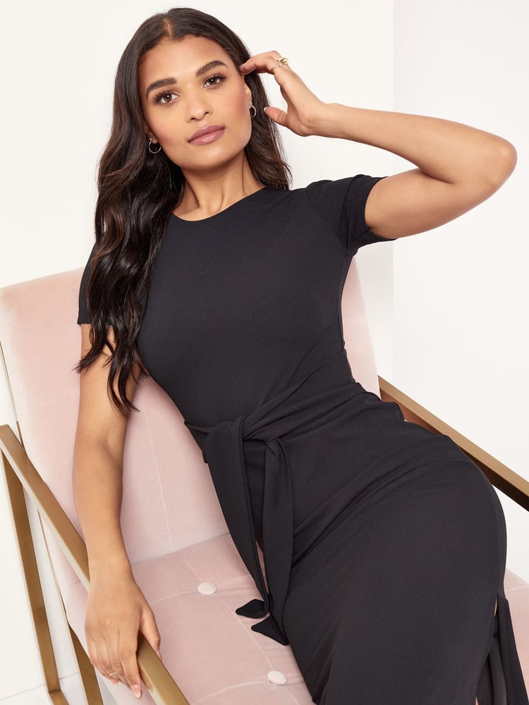 Lipsy Black Petite Short Sleeve Belted Bodycon Midi Dress - Image 4 of 4 Lipsy Black Petite Short Sleeve Belted Bodycon Midi Dress - Image 4 of 4