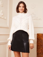 Love & Roses Black Suedette Faux Leather Mini Skirt - Image 2 of 4