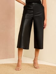 Love & Roses Black Faux Leather Culotte Trousers - Image 1 of 4