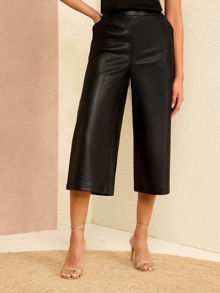 Love & Roses Black Faux Leather Culotte Trousers - Image 1 of 4