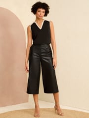 Love & Roses Black Faux Leather Culotte Trousers - Image 4 of 4