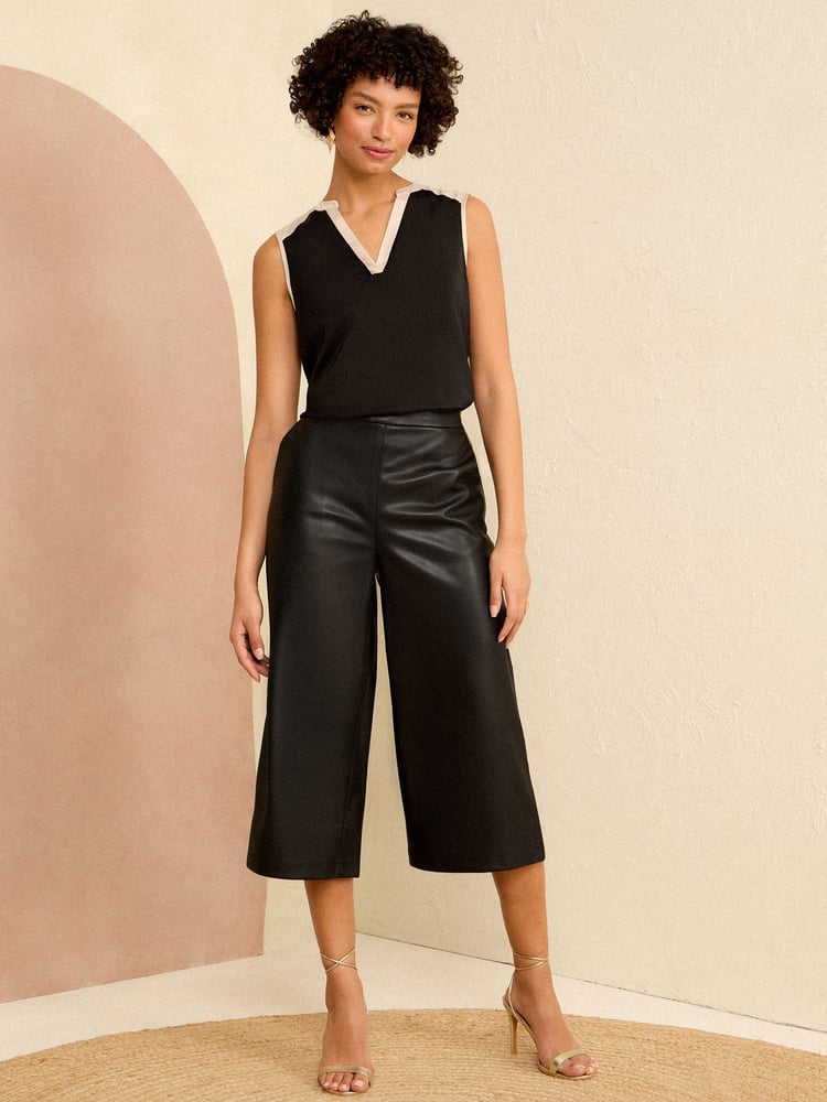 Love & Roses Black Faux Leather Culotte Trousers - Image 4 of 4