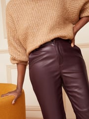 Love & Roses Chocolate Brown Brown Faux Leather Straight Leg Trousers - Image 2 of 4
