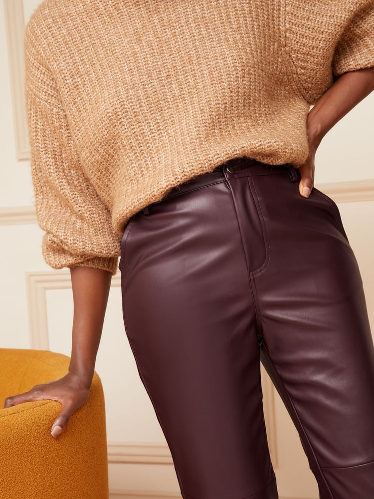 Love & Roses Chocolate Brown Brown Faux Leather Straight Leg Trousers - Image 2 of 4