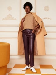 Love & Roses Chocolate Brown Brown Faux Leather Straight Leg Trousers - Image 4 of 4