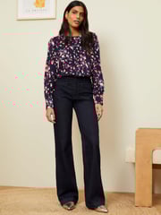 Love & Roses Navy Blue Animal Long Sleeve Blouse With Central Pintuck Details - Image 4 of 4