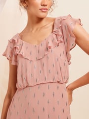 Love & Roses Pink Metallic Ruffle Detail Tie Back Maxi Dress - Image 2 of 4