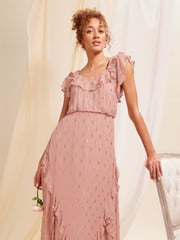 Love & Roses Pink Metallic Ruffle Detail Tie Back Maxi Dress - Image 4 of 4