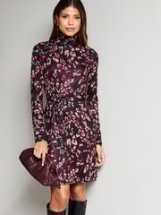 Lipsy Red Jersey Tie Waist High Neck Long Sleeve Shift Mini Dress - Image 1 of 4
