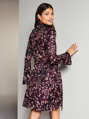 Lipsy Red Jersey Tie Waist High Neck Long Sleeve Shift Mini Dress - Image 2 of 4
