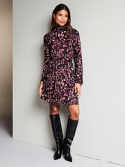 Lipsy Red Jersey Tie Waist High Neck Long Sleeve Shift Mini Dress - Image 3 of 4