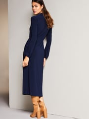 Lipsy Blue Jersey Wrap V Neck Ruched Hardware Midi Shirt Dress - Image 2 of 4