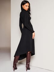 Lipsy Black High Neck Ruched Detail Midi Jumper Dress - Image 2 of 4