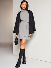 Lipsy Grey Roll Neck Belted Shift Cosy Jumper Dress - Image 3 of 4