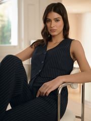 Lipsy Navy Blue Fitted Tailored Buttoned Waistcoat - Image 1 of 4