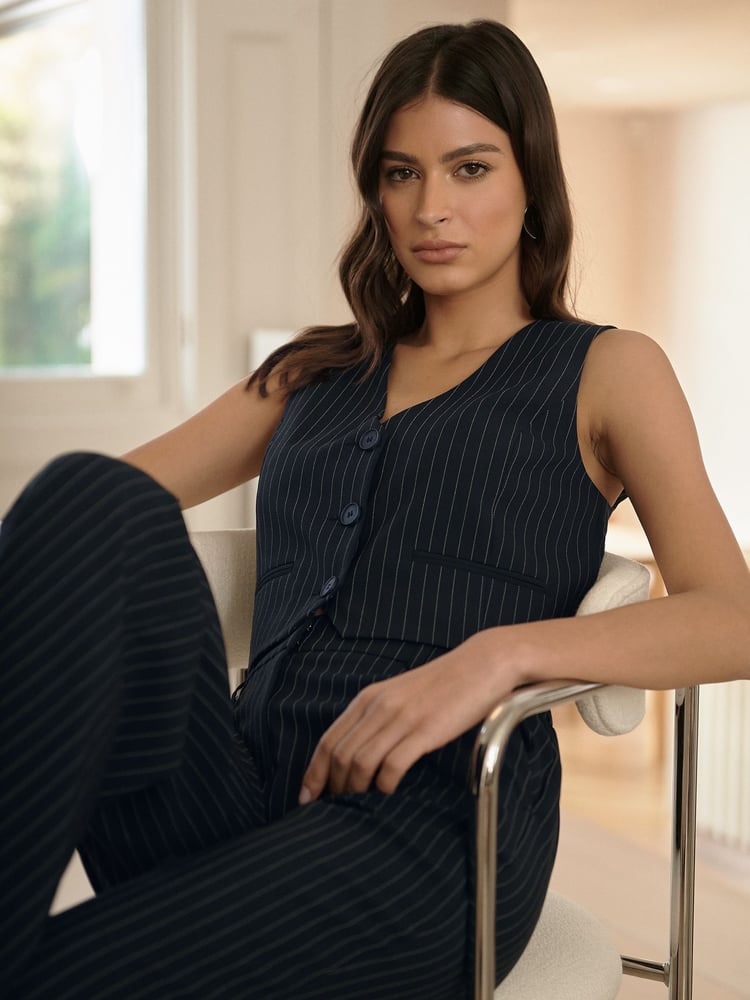 Lipsy Navy Blue Fitted Tailored Buttoned Waistcoat - Image 1 of 4