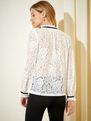 Friends Like These Cream Contrast Tie Neck Lace Long Sleeve Woven Blouse - Image 4 of 4