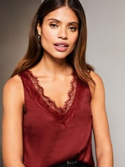 Lipsy Burgundy Red V Neck Cami Vest Top - Image 4 of 4