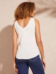 Love & Roses Ivory White Dobby Petite V Neck V Back Woven Vest - Image 3 of 4