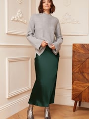 Love & Roses Green Satin Bias Cut Maxi Skirt - Image 3 of 4