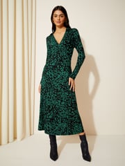 Friends Like These Green Long Sleeve Jersey Wrap Midi Dress - Image 1 of 4