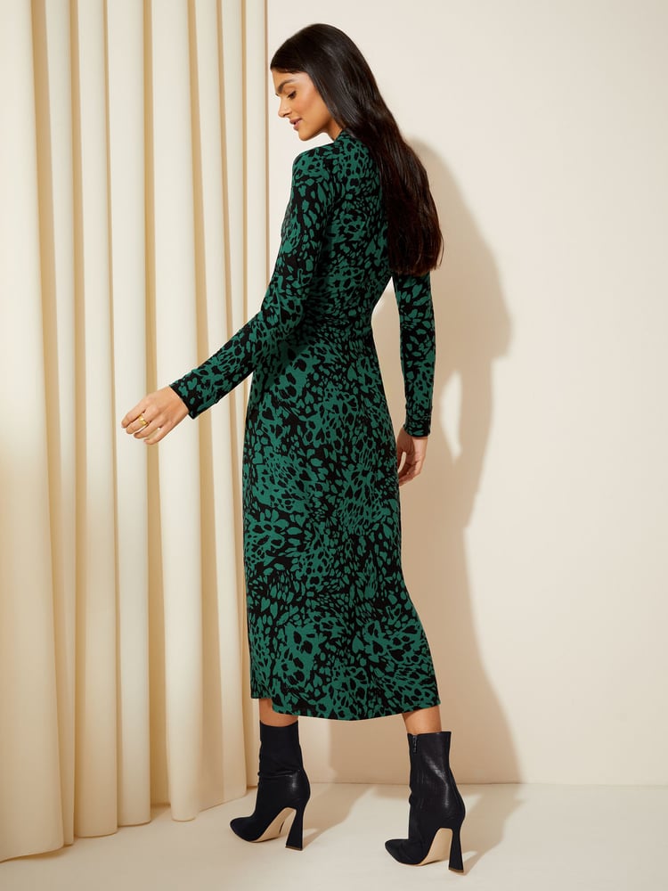 Friends Like These Green Long Sleeve Jersey Wrap Midi Dress - Image 4 of 4 Friends Like These Green Long Sleeve Jersey Wrap Midi Dress - Image 4 of 4