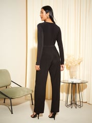 Friends Like These Black Jersey Wrap Long Sleeve Jumpsuit - Image 4 of 4