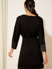 Friends Like These Black Satin Trim 3/4 Sleeve Belted Jersey Mini Dress - Image 2 of 4