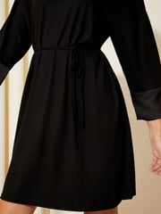 Friends Like These Black Satin Trim 3/4 Sleeve Belted Jersey Mini Dress - Image 4 of 4