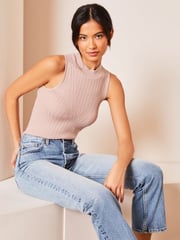 Lipsy Pink Fitted Knit Chevron Vest - Image 1 of 4