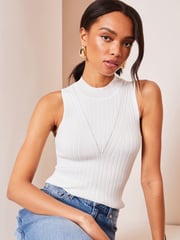 Lipsy Ivory White Fitted Knit Chevron Vest - Image 1 of 4
