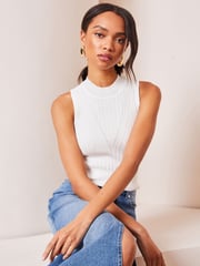 Lipsy Ivory White Fitted Knit Chevron Vest - Image 2 of 4