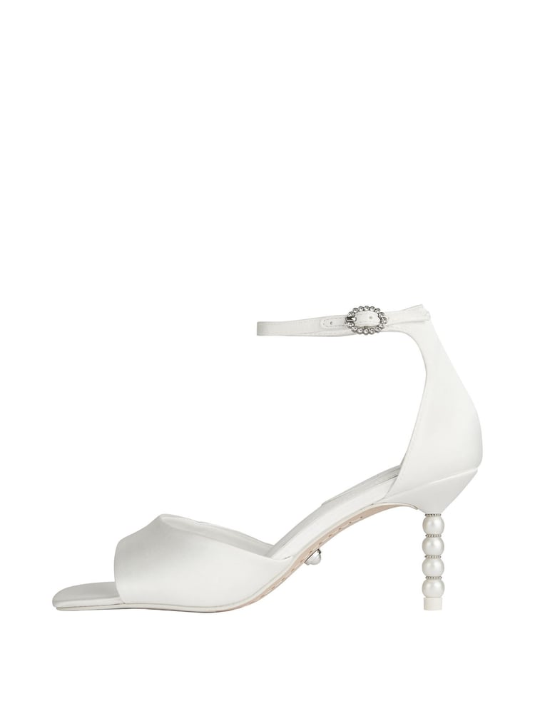 Lipsy White Regular Fit Devote Kitten Heeled Pearl Wedding Sandal - Image 5 of 5