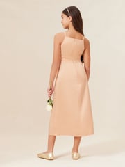 Lipsy Champagne Gold Pink Strap Maxi Prom Dress - Image 3 of 4