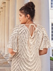 Lipsy Champagne Gold Curve Sequin Cowl Neck Reversible Bridesmaid Dress - Image 2 of 3