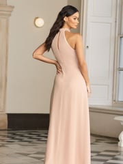 Lipsy Blush Pink Bridesmaid Halterneck Embellished Keyhole Maxi Dress - Image 2 of 4