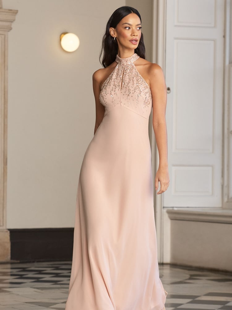 Lipsy Blush Pink Bridesmaid Halterneck Embellished Keyhole Maxi Dress - Image 4 of 4 Lipsy Blush Pink Bridesmaid Halterneck Embellished Keyhole Maxi Dress - Image 4 of 4