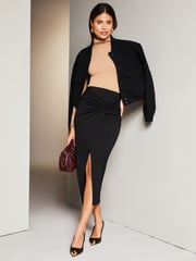 Lipsy Black Twist Front Jersey Midi Skirt - Image 3 of 4