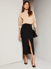 Lipsy Black Petite Tailored Column Midi Skirt - Image 3 of 4