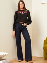 Love & Roses Black Embroidery Petite High Neck Lace Trim Long Sleeve Blouse - Image 4 of 4
