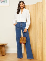 Love & Roses Ivory White V Neck Ric Rac Trim Blouse - Image 3 of 4