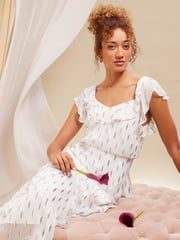 Love & Roses Ivory White Metallic Ruffle Detail Tie Back Maxi Dress - Image 2 of 4