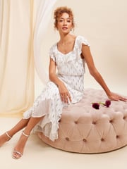 Love & Roses Ivory White Metallic Ruffle Detail Tie Back Maxi Dress - Image 4 of 4