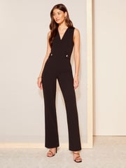 Friends Like These Black Wrap Front Detail V Neck Tailored Jumpsuit - Image 1 of 4