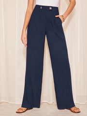 Friends Like These Blue Wide Leg Trousers With Linen - Image 1 of 4