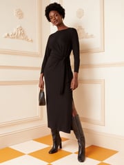 Love & Roses Black Petite Long Sleeve Wrap Midi Dress - Image 1 of 4