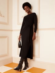 Love & Roses Black Petite Long Sleeve Wrap Midi Dress - Image 3 of 4