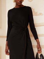 Love & Roses Black Petite Long Sleeve Wrap Midi Dress - Image 4 of 4