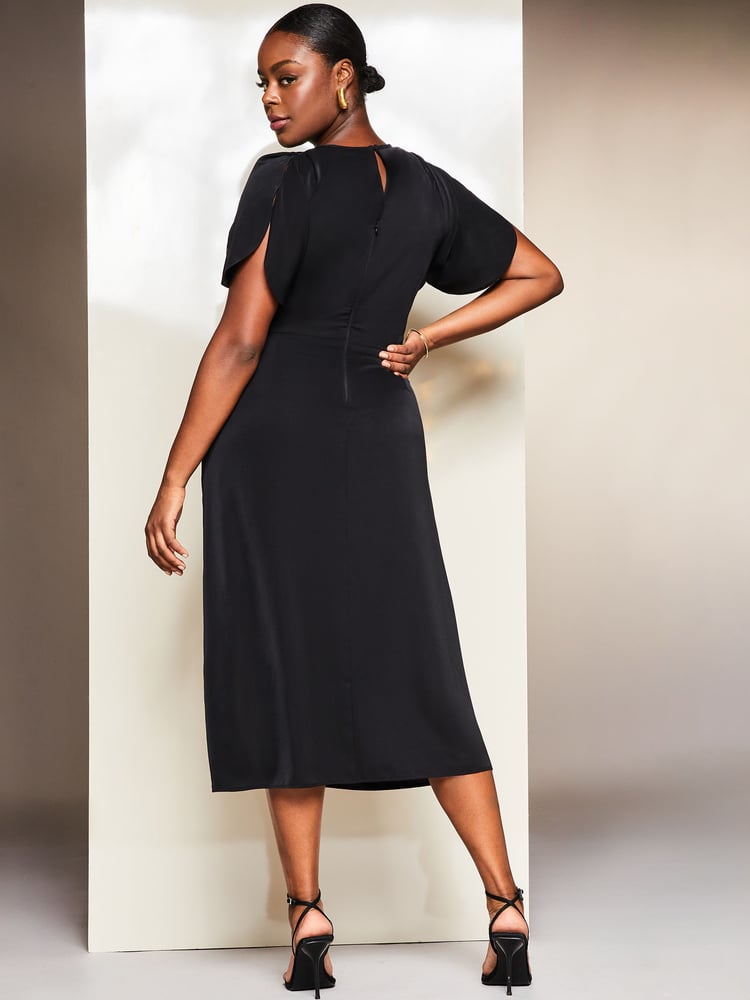 Lipsy Black Curve Ruched Button Front Sleeved Midi Dress - Image 2 of 4 Lipsy Black Curve Ruched Button Front Sleeved Midi Dress - Image 2 of 4